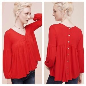 Anthropologie Eri + Ali Red Shay Blouse